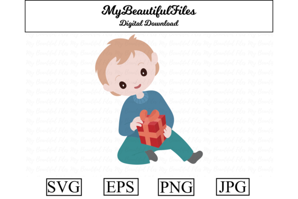 Christmas Boy Present Clipart for Embroidery
