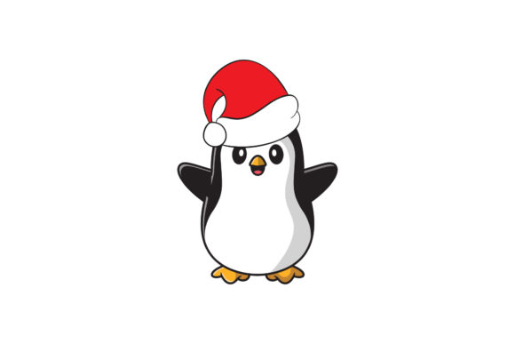 Christmas Character Penguin with a Santa Hat: A Festive Graphics & Illustrations Asset