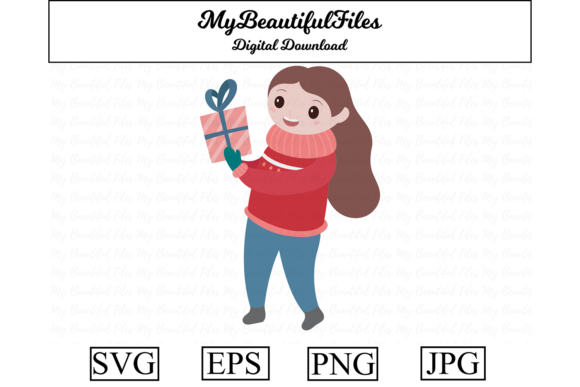 Christmas Girl Present Clipart: A Charming Graphics Asset