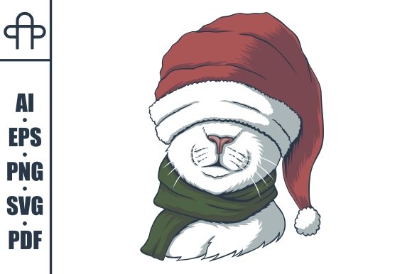 Festive Cat Wearing a Santa Hat: A Perfect Illustration for Holiday Branding