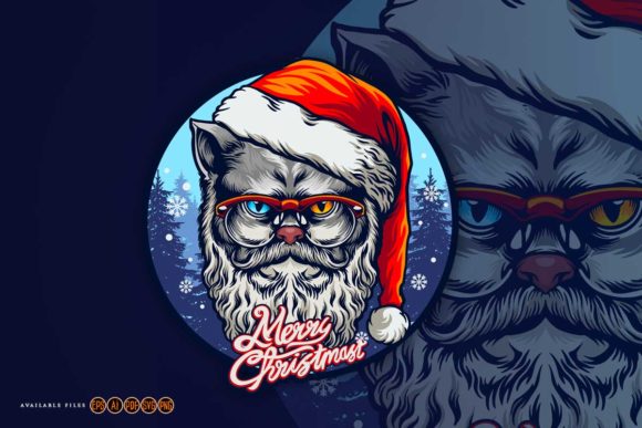 Grey Cat Merry Christmas with Forest: A Charming Graphics Illustration