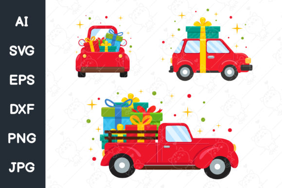 Red Christmas Car Graphics: A Festive Illustration for Publishers